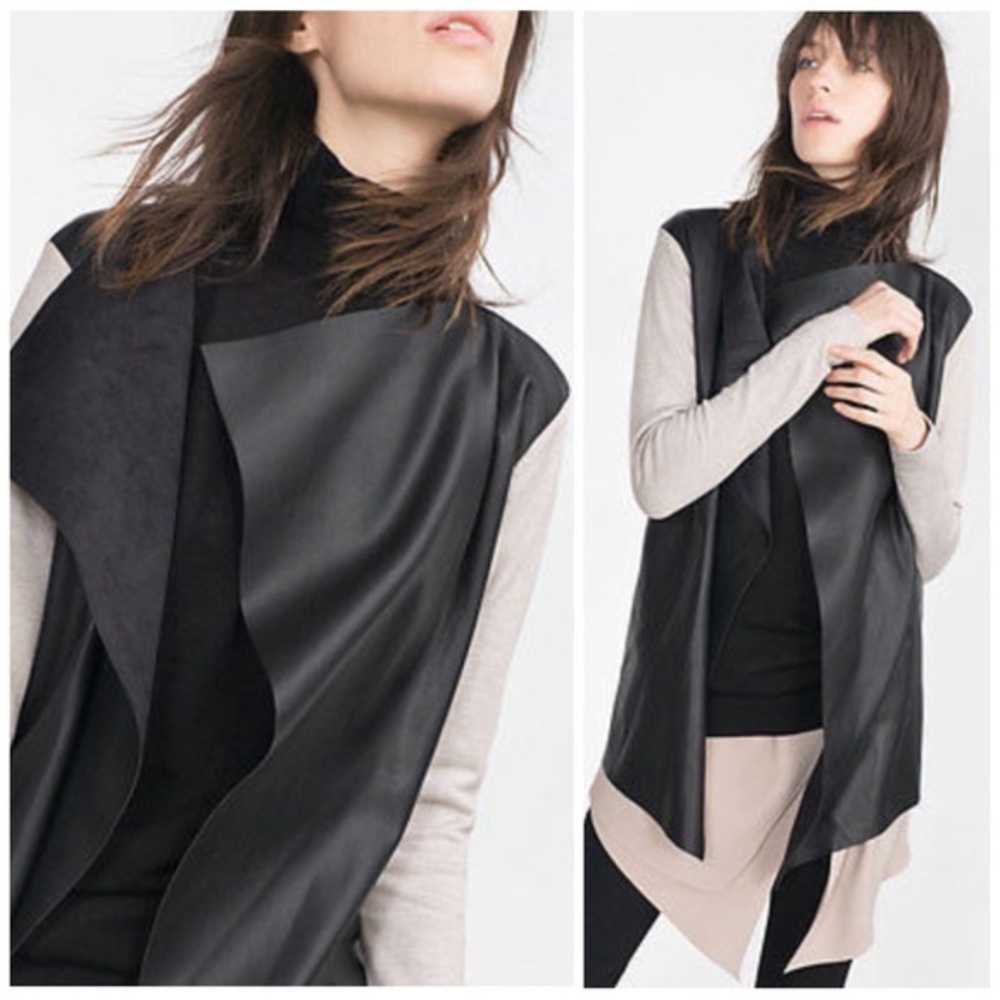 Zara Knit Faux Leather Drape Cardigan Size Small